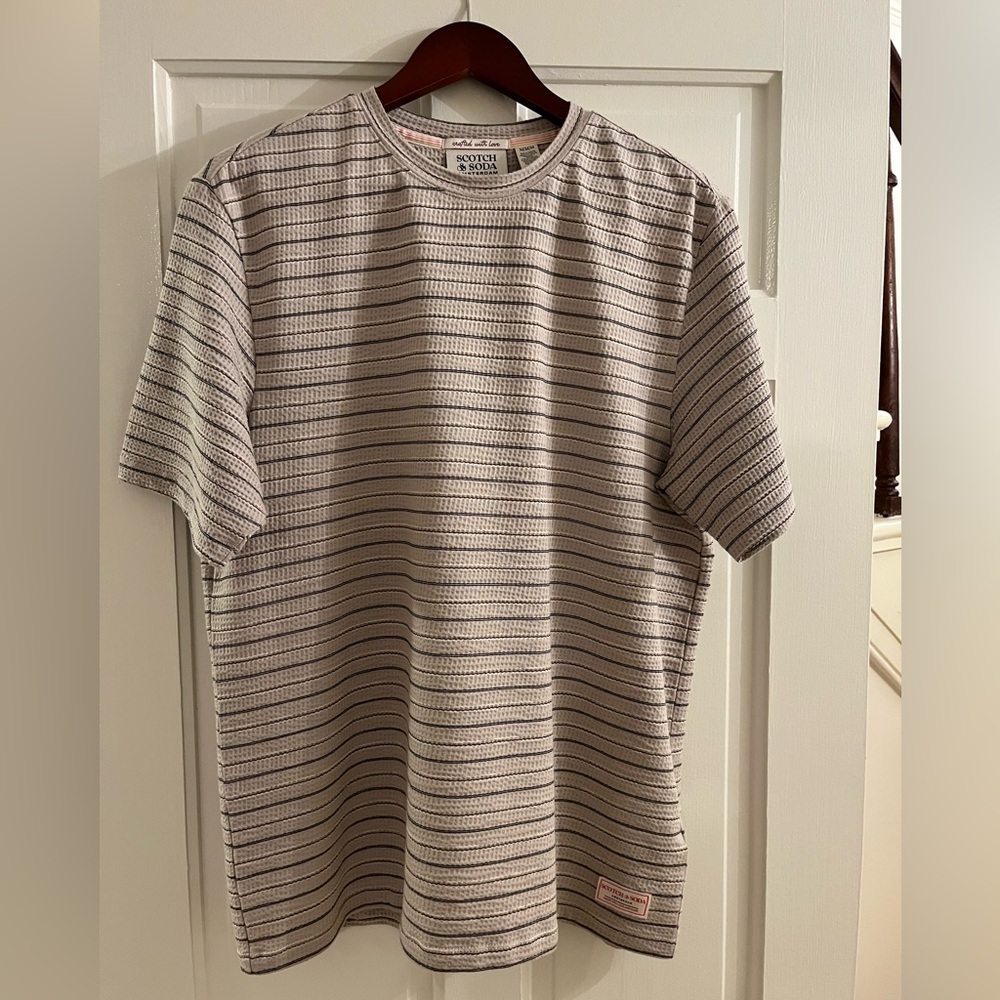 Scotch & Soda Beige T-shirt with Black Stripes